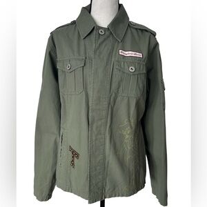 Disney Tinkerbell Utility Jacket Graphics Logo Patch Green XL Disneyland Coat